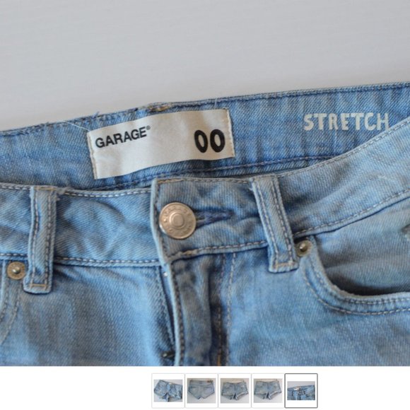 Folded Hem Ripped Distressed Jean Shorts Hotpants Women sz 00 Stretch Light Wash - Picture 4 of 4